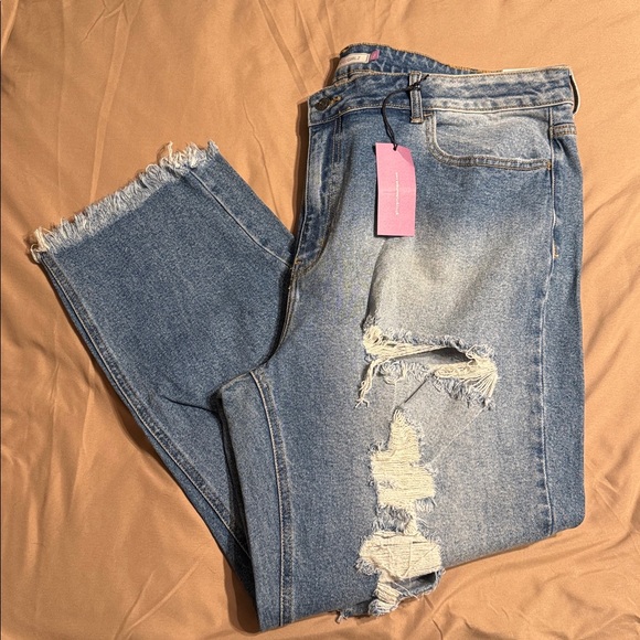 Glitzy Girlz Denim - Distressed Blue Jeans with Frayed Hem